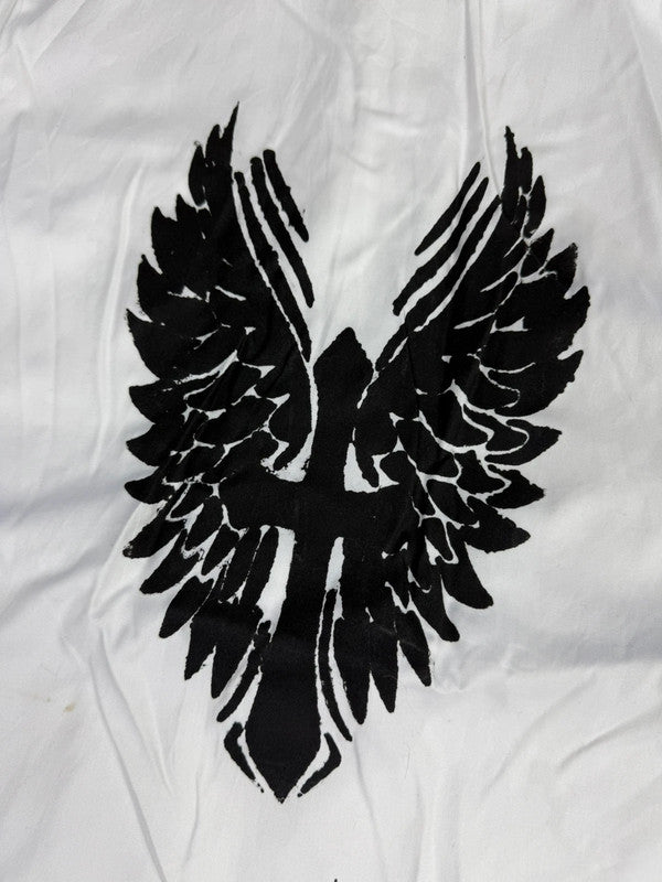 Chemise blanche design streetwear y2k hip-hop fait main taille M n•503