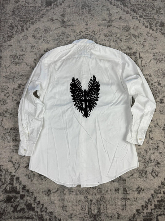 Chemise blanche design streetwear y2k hip-hop fait main taille M n•503