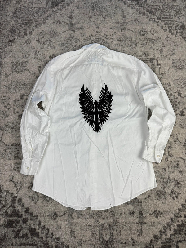 Chemise blanche design streetwear y2k hip-hop fait main taille M n•503