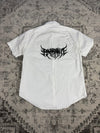 Chemise blanche manche courte design streetwear y2k hip-hop fait main taille M n•504