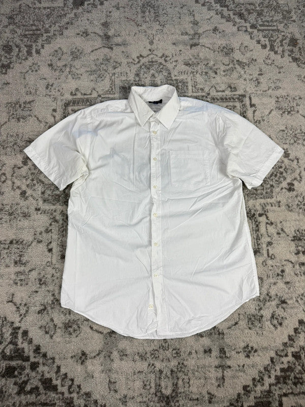 Chemise blanche manche courte design streetwear y2k hip-hop fait main taille M n•504