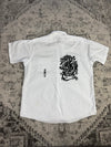Chemise blanche manche courte design streetwear y2k hip-hop fait main taille L n•505