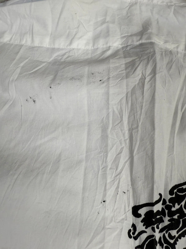 Chemise blanche manche courte design streetwear y2k hip-hop fait main taille L n•505