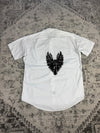 Chemise blanche manche courte design streetwear y2k hip-hop fait main taille L n•506