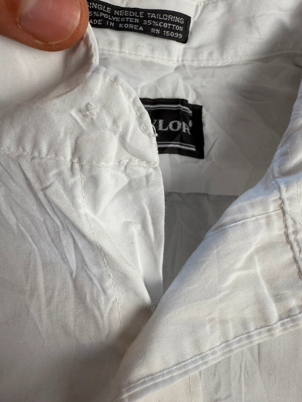 Chemise blanche manche courte design streetwear y2k hip-hop fait main taille L n•506