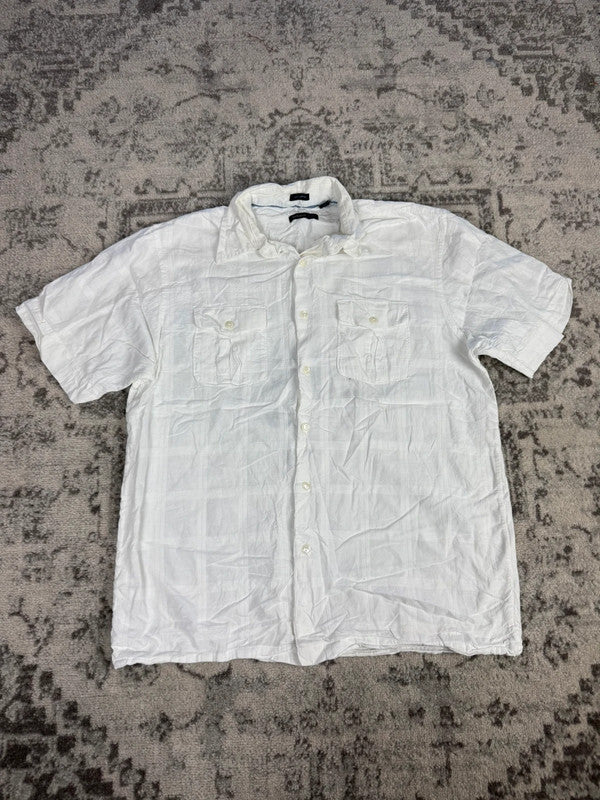 Chemise blanche manche courte design streetwear y2k hip-hop fait main taille M n•507