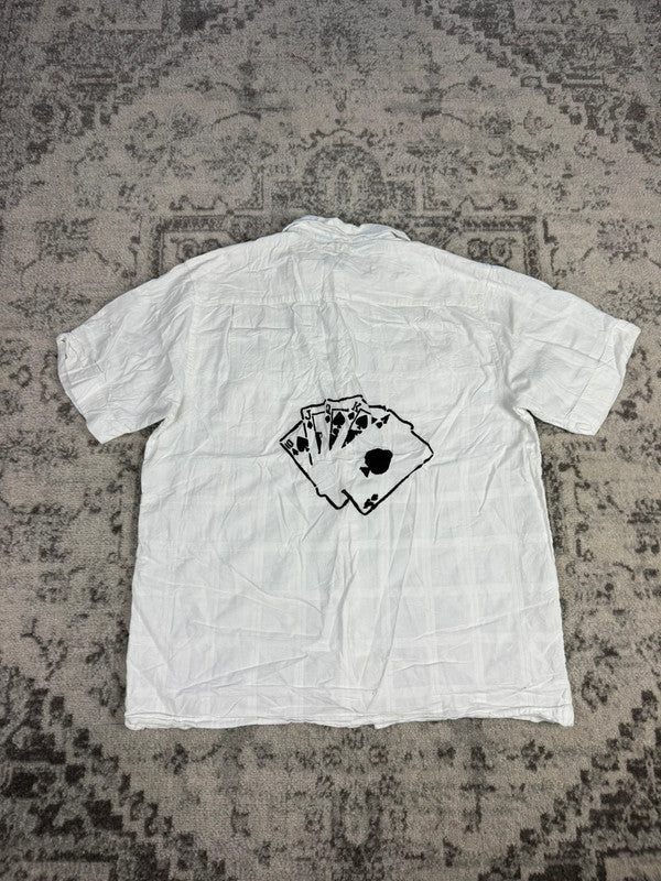 Chemise blanche manche courte design streetwear y2k hip-hop fait main taille M n•507