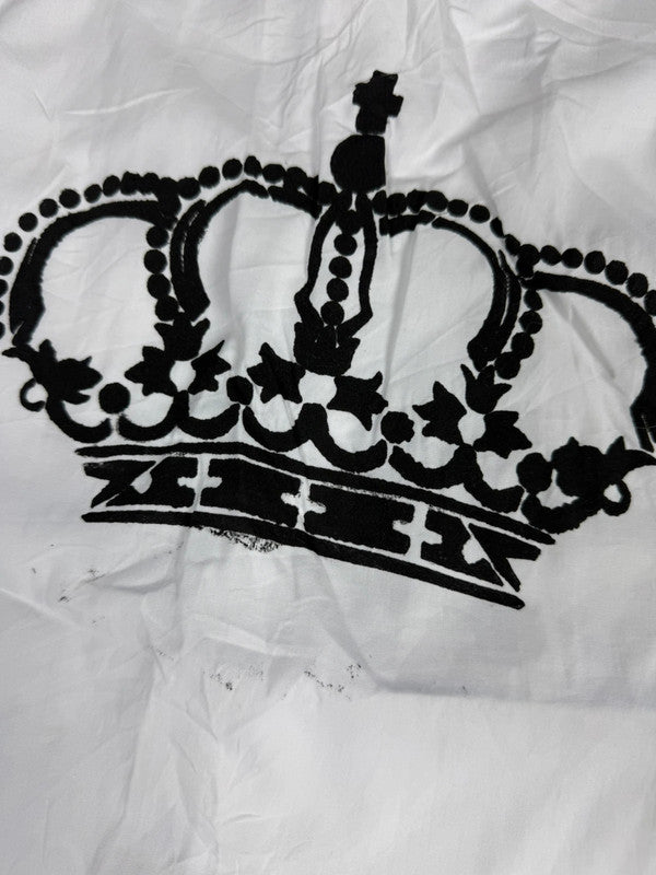 Chemise blanche manche courte design streetwear y2k hip-hop fait main taille S n•508