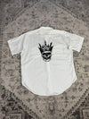 Chemise blanche manche courte design streetwear y2k hip-hop fait main taille L n•509