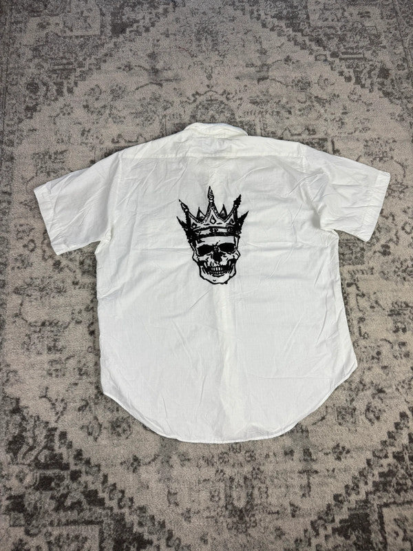 Chemise blanche manche courte design streetwear y2k hip-hop fait main taille L n•509