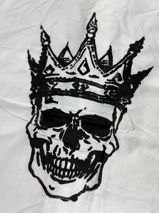 Chemise blanche manche courte design streetwear y2k hip-hop fait main taille L n•509