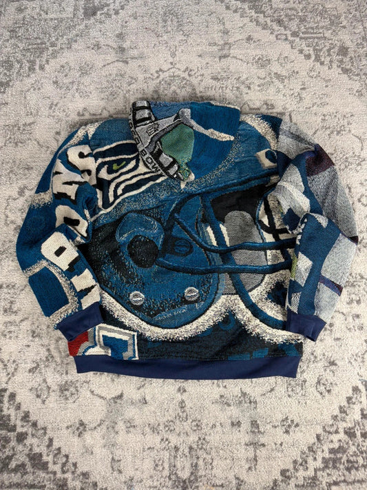 Manteau en tapisserie design unique vintage fait main upcyclé retravaillé tissé taille M n•448