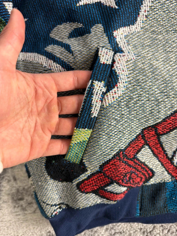 Manteau en tapisserie design unique vintage fait main upcyclé retravaillé tissé taille M n•448