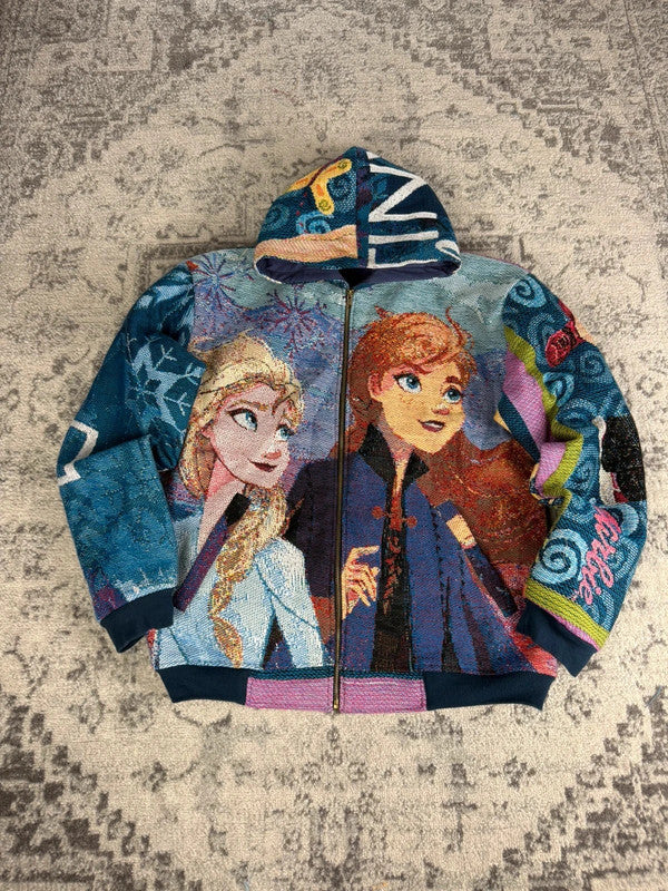 Manteau en tapisserie design unique vintage fait main upcyclé retravaillé tissé taille M n•446
