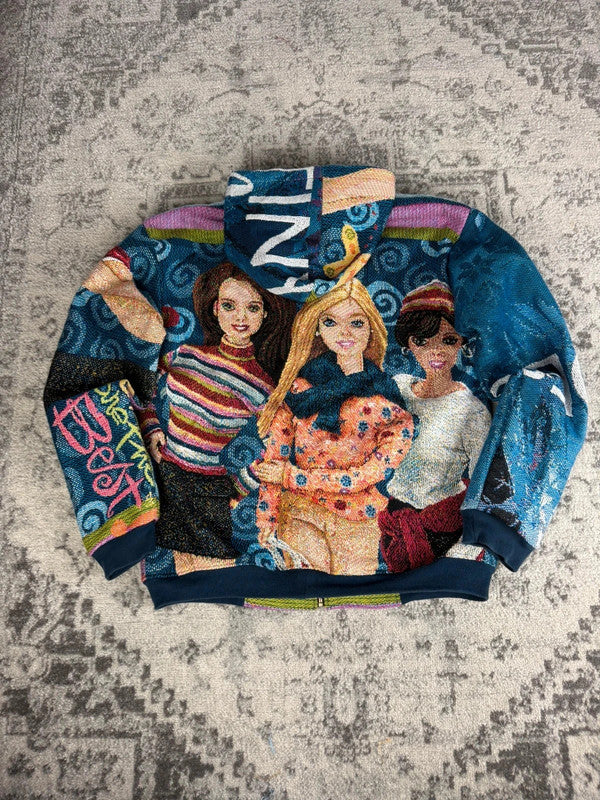 Manteau en tapisserie design unique vintage fait main upcyclé retravaillé tissé taille M n•446