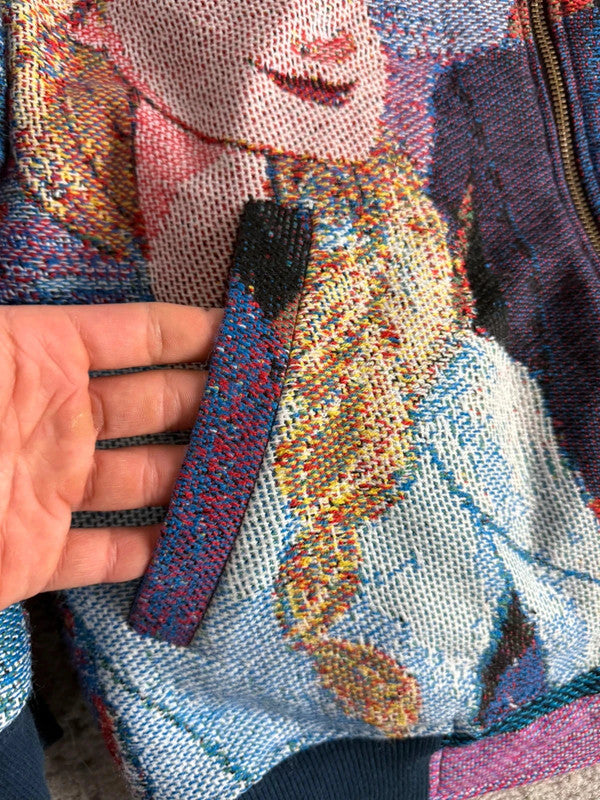 Manteau en tapisserie design unique vintage fait main upcyclé retravaillé tissé taille M n•446
