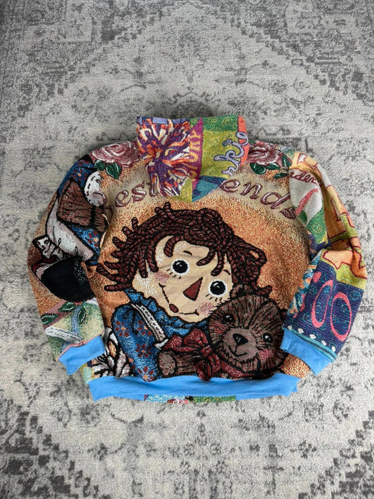 Manteau en tapisserie design unique vintage fait main upcyclé retravaillé tissé taille L n•445