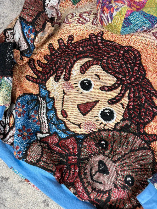 Manteau en tapisserie design unique vintage fait main upcyclé retravaillé tissé taille L n•445
