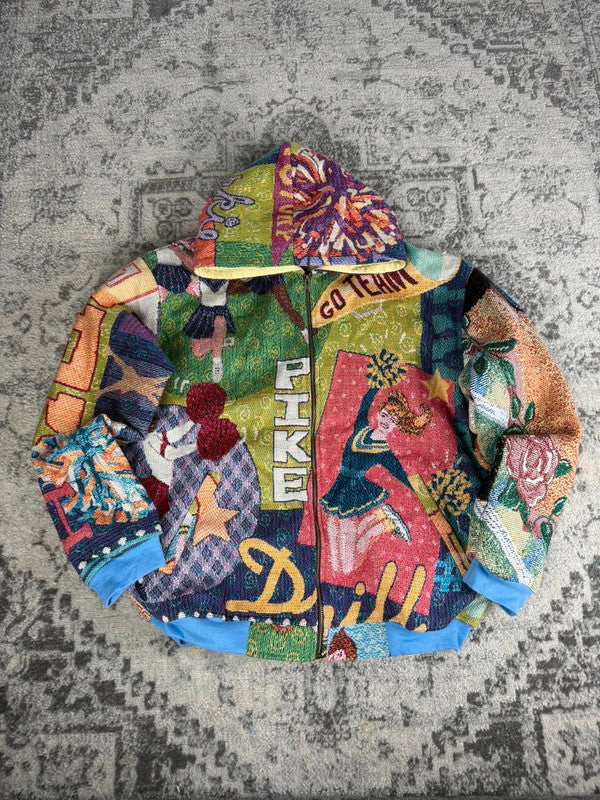 Manteau en tapisserie design unique vintage fait main upcyclé retravaillé tissé taille L n•445
