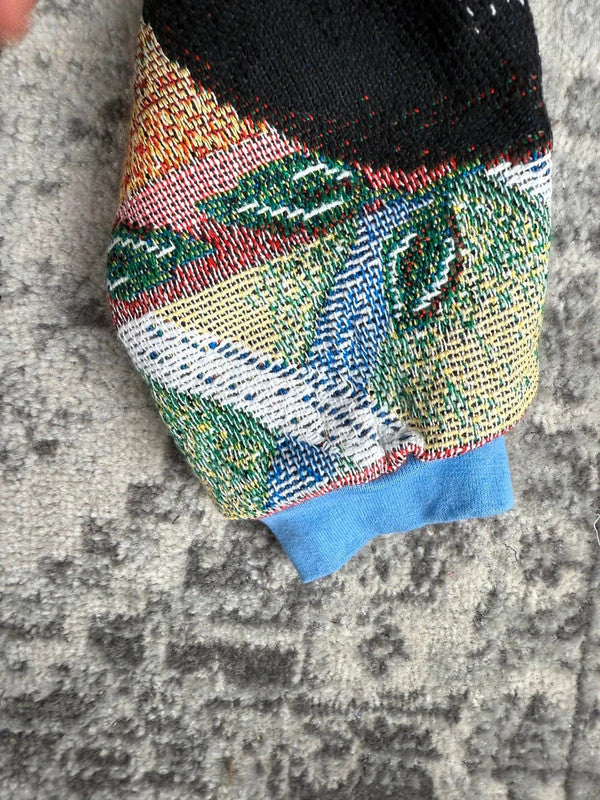 Manteau en tapisserie design unique vintage fait main upcyclé retravaillé tissé taille L n•445