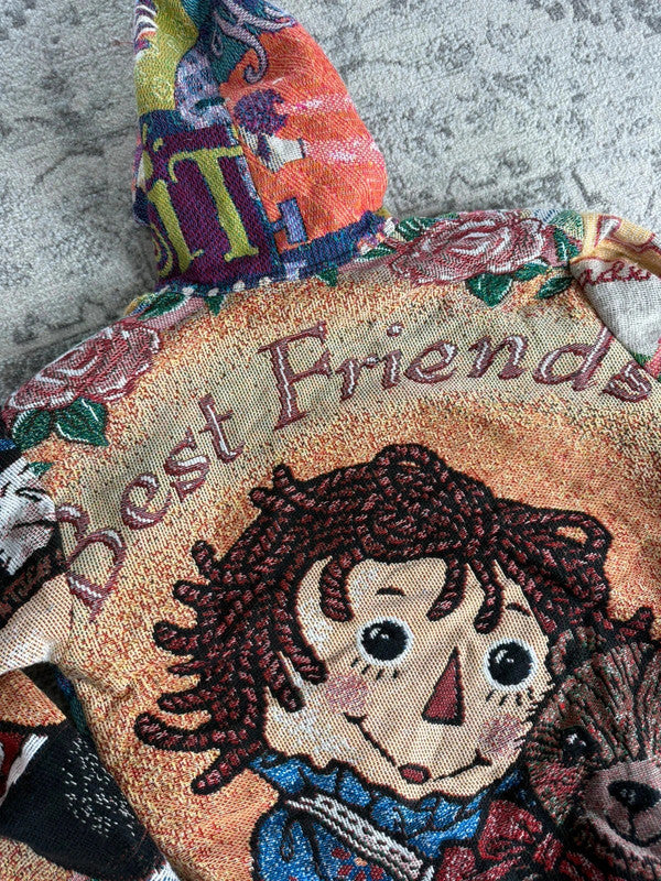 Manteau en tapisserie design unique vintage fait main upcyclé retravaillé tissé taille L n•445