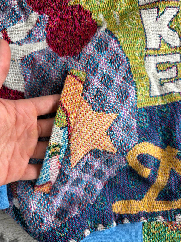 Manteau en tapisserie design unique vintage fait main upcyclé retravaillé tissé taille L n•445