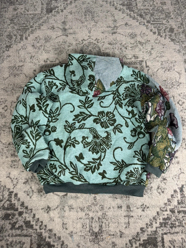 Manteau en tapisserie design unique vintage fait main upcyclé retravaillé tissé taille L n•444