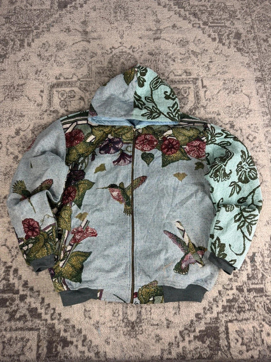 Manteau en tapisserie design unique vintage fait main upcyclé retravaillé tissé taille L n•444