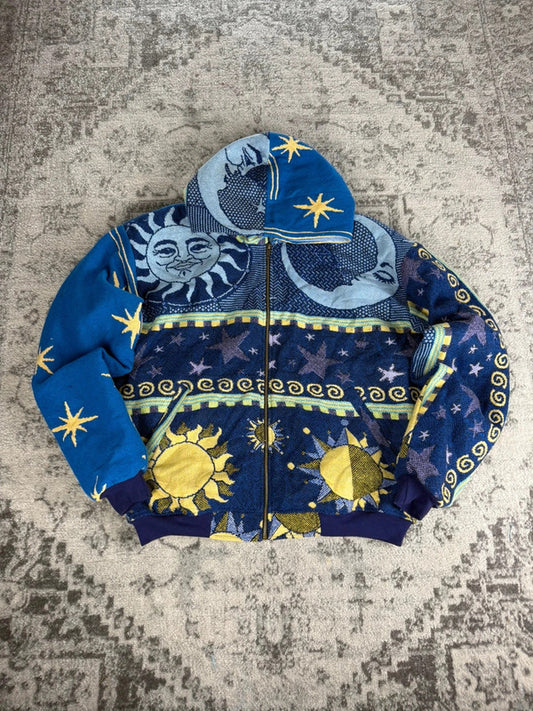 Manteau en tapisserie design unique vintage fait main upcyclé retravaillé tissé taille XL n•443
