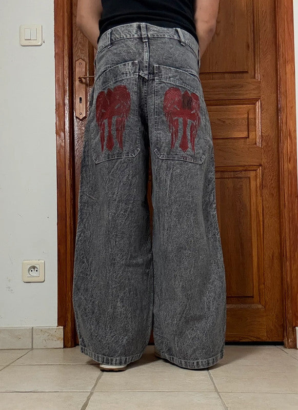 Pantalon baggy double knee 100% Cotton jean large Japanese streetwear JNCO y2k hip-hop taille 32US