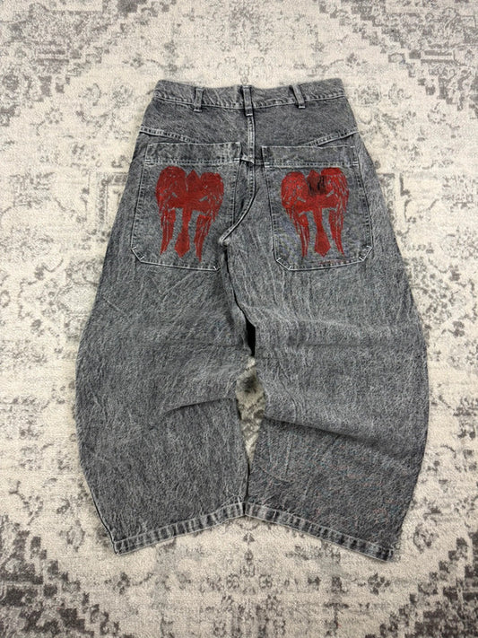 Pantalon baggy double knee 100% Cotton jean large Japanese streetwear JNCO y2k hip-hop taille 32US