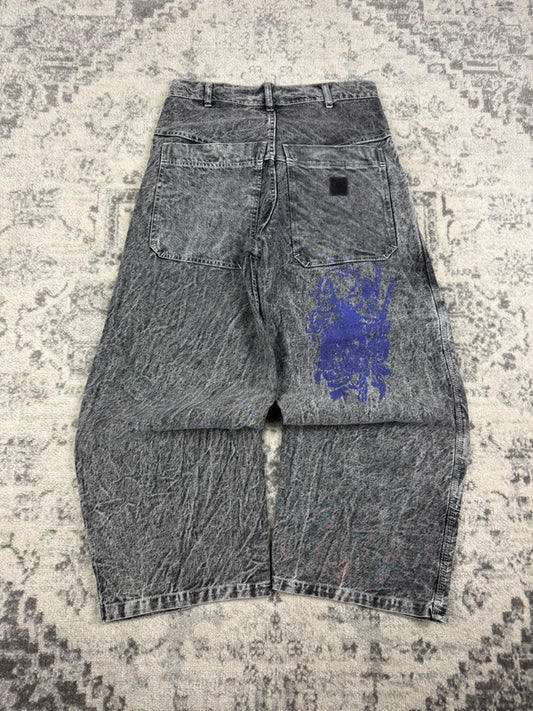 Pantalon baggy double knee 100% Cotton jean large Japanese streetwear JNCO y2k hip-hop taille 30US