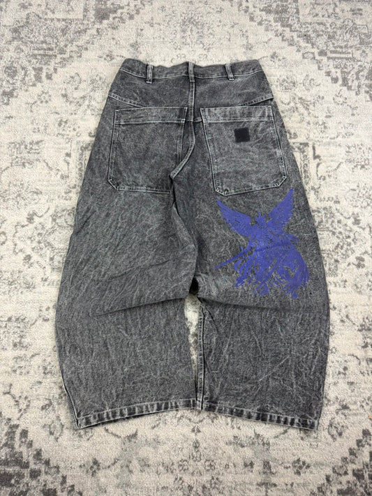 Pantalon baggy double knee 100% Cotton jean large Japanese streetwear JNCO y2k hip-hop taille 30US