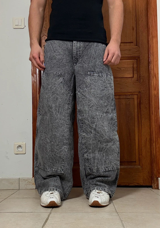 Pantalon baggy double knee 100% Cotton jean large Japanese streetwear JNCO y2k hip-hop taille 30US