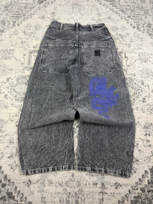 Pantalon baggy double knee 100% Cotton jean large Japanese streetwear JNCO y2k hip-hop taille 30US