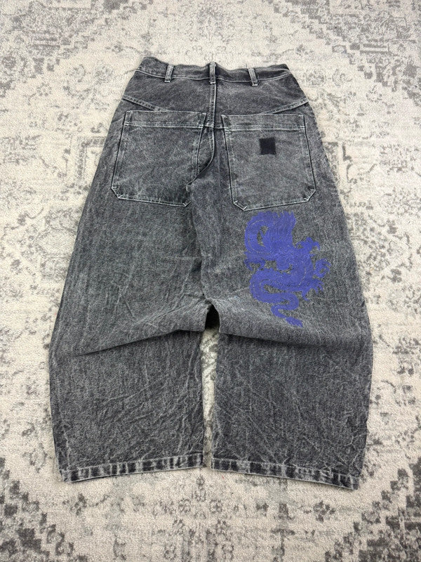 Pantalon baggy double knee 100% Cotton jean large Japanese streetwear JNCO y2k hip-hop taille 30US