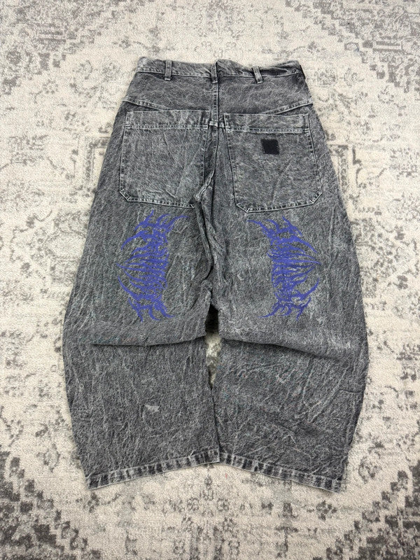 Pantalon baggy double knee 100% Cotton jean large Japanese streetwear JNCO y2k hip-hop taille 32US
