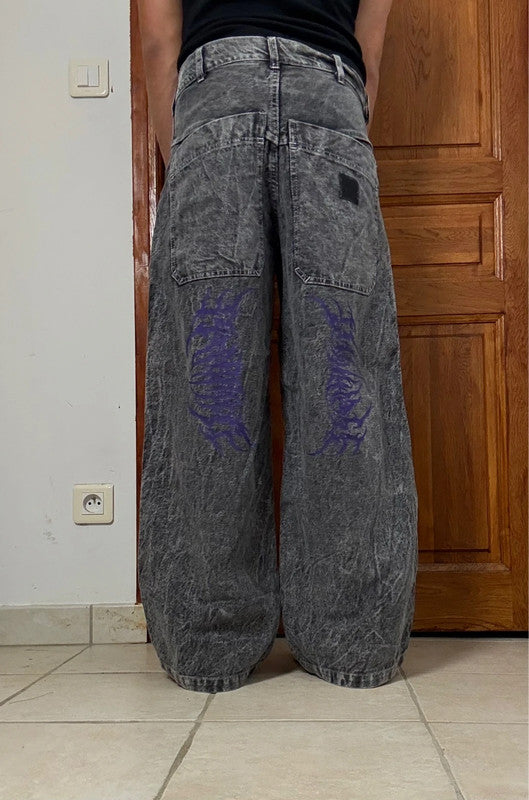 Pantalon baggy double knee 100% Cotton jean large Japanese streetwear JNCO y2k hip-hop taille 32US