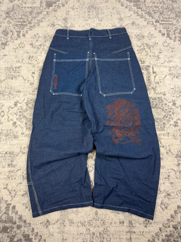 Pantalon baggy double knee 100% Cotton jean large Japanese streetwear JNCO y2k hip-hop taille 32US