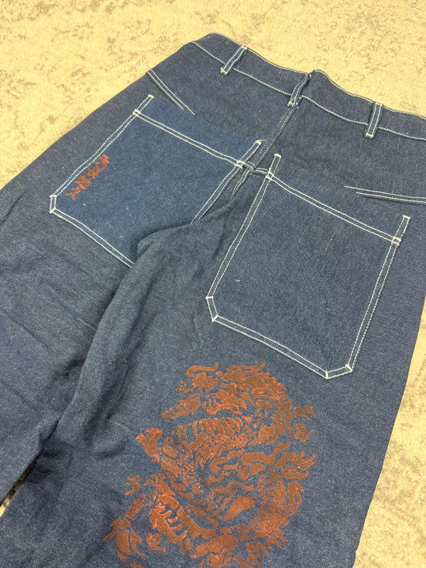 Pantalon baggy double knee 100% Cotton jean large Japanese streetwear JNCO y2k hip-hop taille 32US