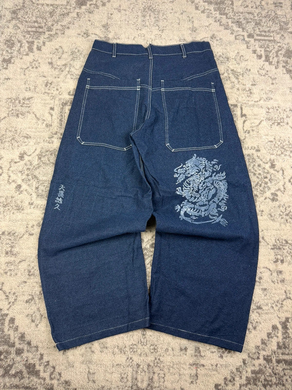 Pantalon baggy double knee 100% Cotton jean large Japanese streetwear JNCO y2k hip-hop taille 32US