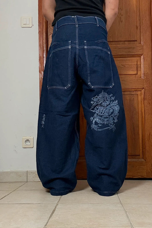 Pantalon baggy double knee 100% Cotton jean large Japanese streetwear JNCO y2k hip-hop taille 32US
