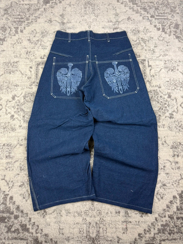 Pantalon baggy double knee 100% Cotton jean large Japanese streetwear JNCO y2k hip-hop taille 32US