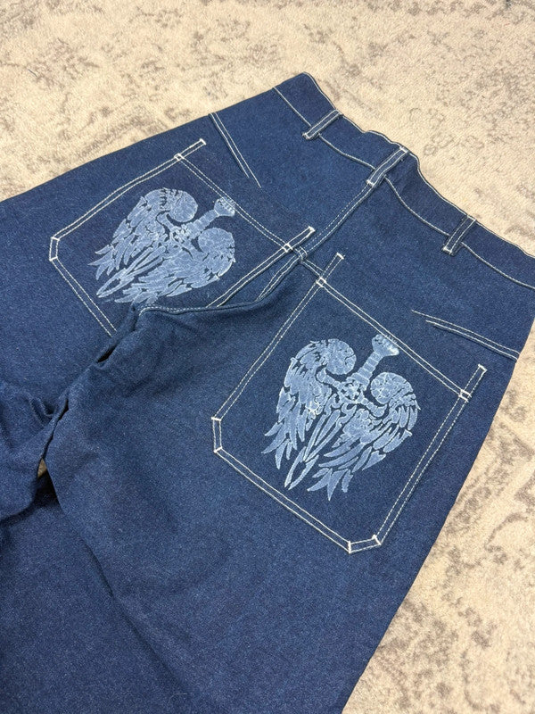 Pantalon baggy double knee 100% Cotton jean large Japanese streetwear JNCO y2k hip-hop taille 32US