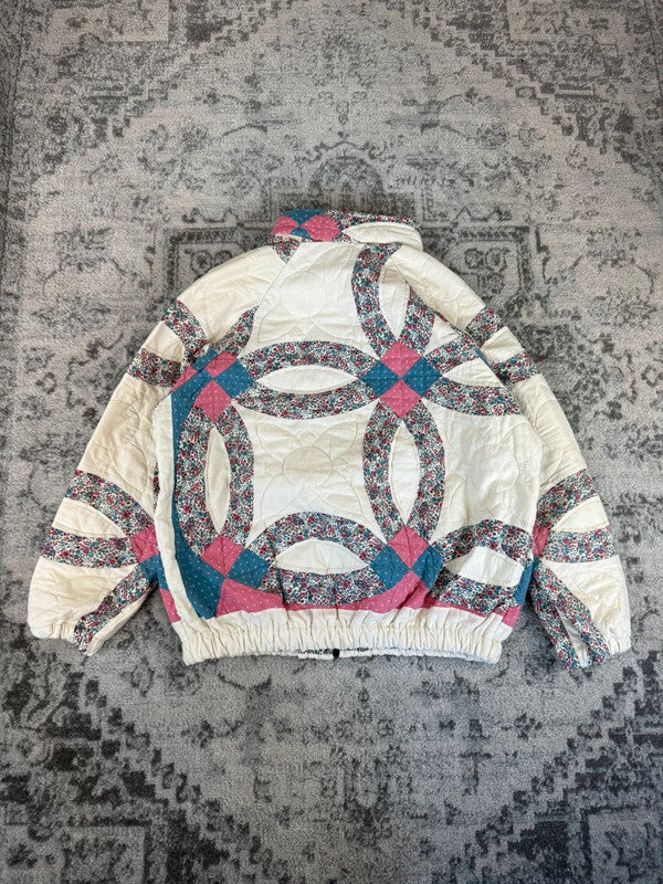 Veste en quilt crop style sportswear design unique vintage fait main upcyclé retravaillé n•624