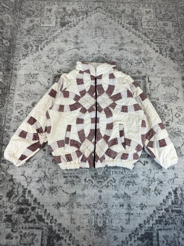 Veste en quilt crop style sportswear design unique vintage fait main upcyclé retravaillé n•632