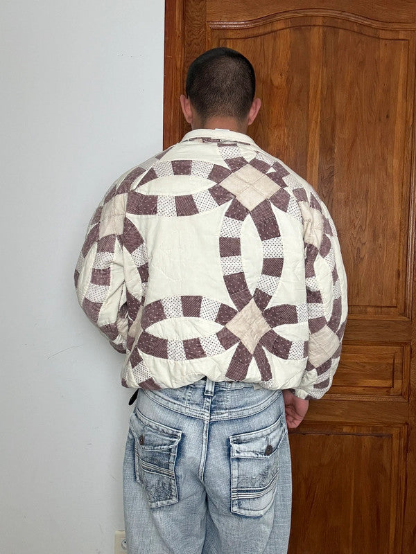 Veste en quilt crop style sportswear design unique vintage fait main upcyclé retravaillé n•632