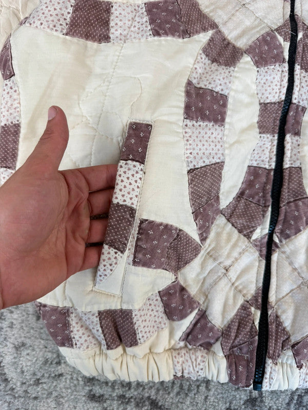 Veste en quilt crop style sportswear design unique vintage fait main upcyclé retravaillé n•632
