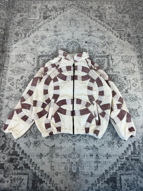 Veste en quilt crop style sportswear design unique vintage fait main upcyclé retravaillé n•641