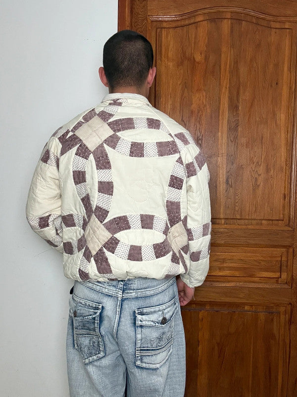 Veste en quilt crop style sportswear design unique vintage fait main upcyclé retravaillé n•641